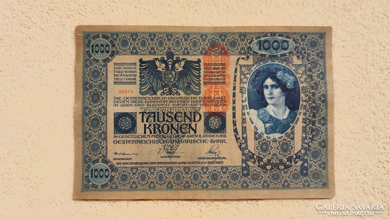 Omm 1000 kroner, 1902 (f) Austrian, with dö overstamp | 1 banknote