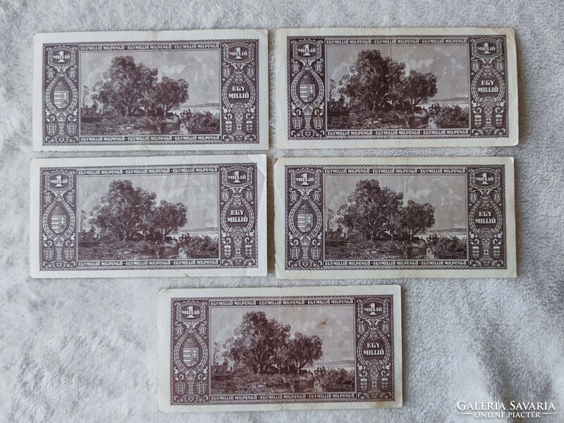 5 pieces of 1 million milpengő, 1946 (vf-g)