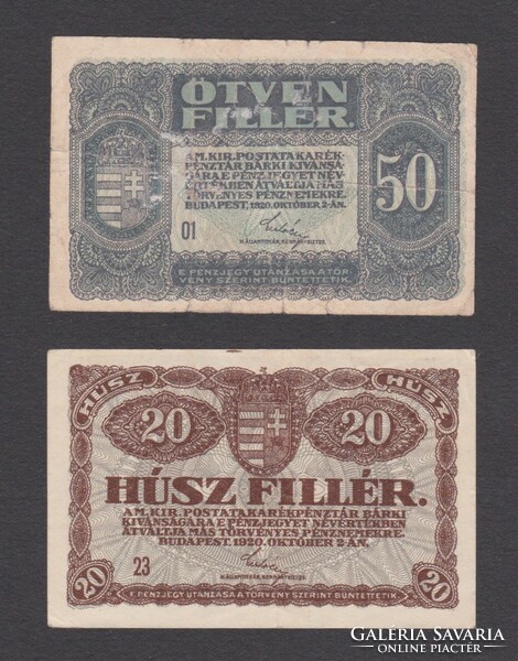 2 pennies 1920 (20 and 50) (ef-, vg+)