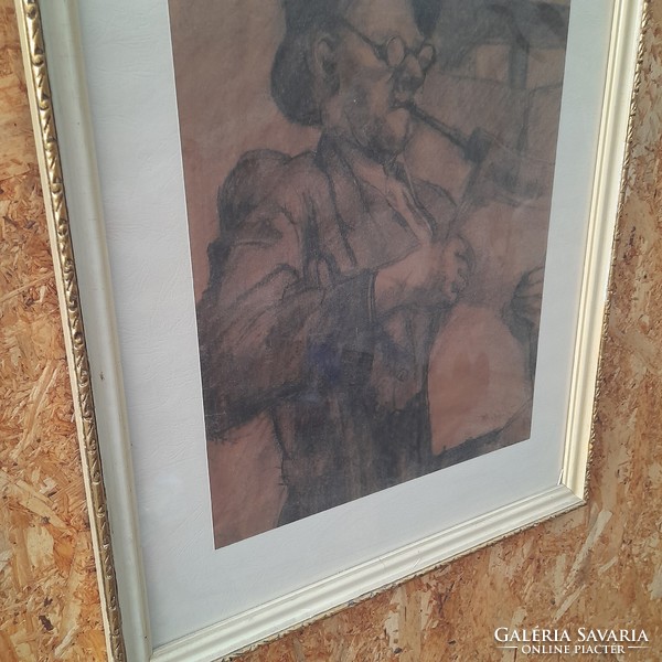 Painter from Nagybánya - Ester farkas - graphics - old man smoking a pipe