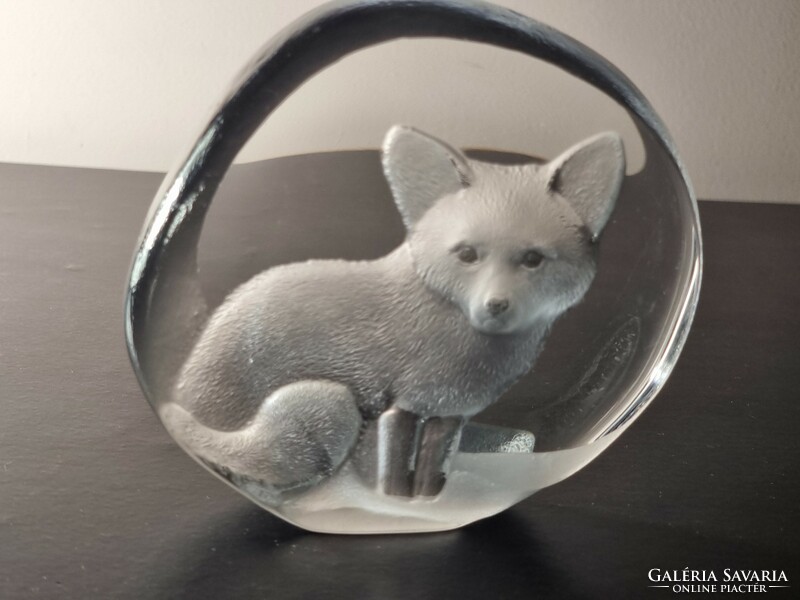 Mats jonasson swedish design signature collection lead crystal sculpture depicting a fox