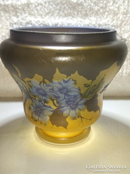 Gyönyörű színes virág mintás Tip Gallé váza kaspó 12 cm magas