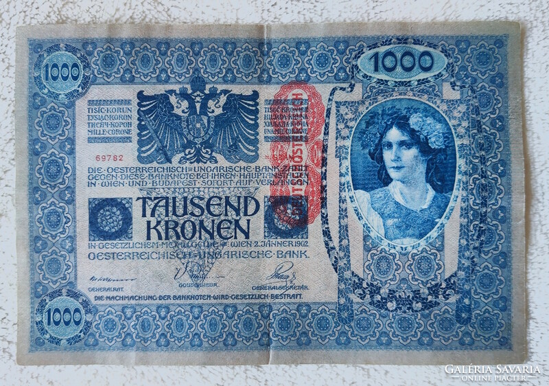Omm 1000 kroner, 1902 (vf) Austrian, with dö overmark | 1 banknote