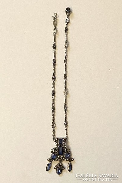Antique silver neck blue gold jewelry necklace with blue polished stones