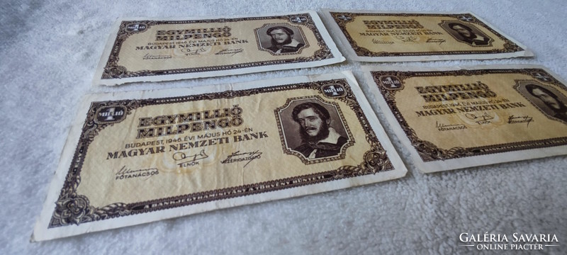 4 pieces of 1 million milpengő, 1946 (vf)