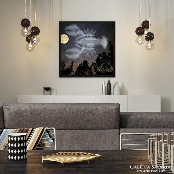 50 * 50 Cm full moon and lobster in the night sky print