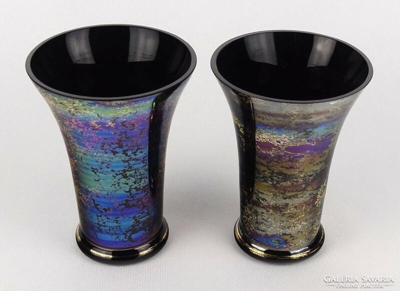 1Q911 pair of old iridescent eosin blown glass glasses 11 cm