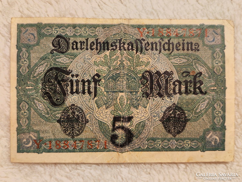 1917 German 5 marks (darlehnskassenschein, vf+) | 1 banknote