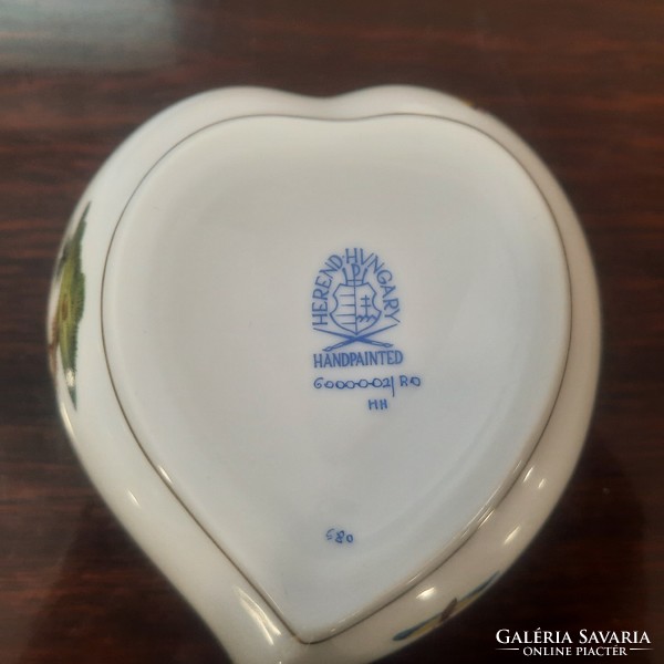 Herendi Rothschild mintás porcelán szív alakú bonbonier