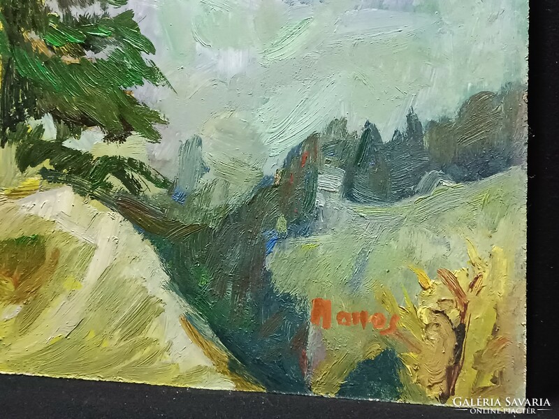 Monos József - Fenyőfák a hegytetőn olaj, farost 50x70 cm