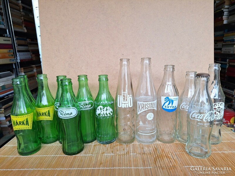 Retro small soda bottles. 13 pcs. (Róna, brand, coca, etc.)