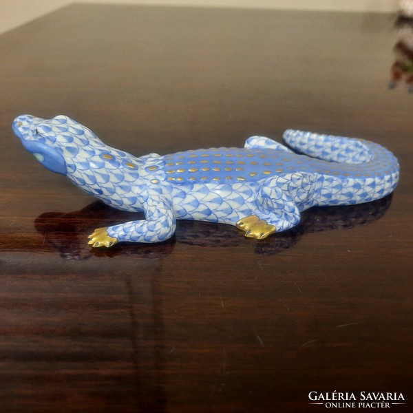 Herend blue scale pattern, scaly alligator porcelain figure