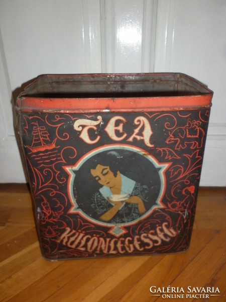 Antik nagyméretű tea fémdoboz teásdoboz