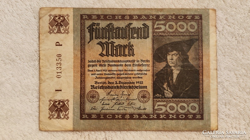 1922 5000 Reichsmark (vf-) - German Weimar Republic | 1 banknote