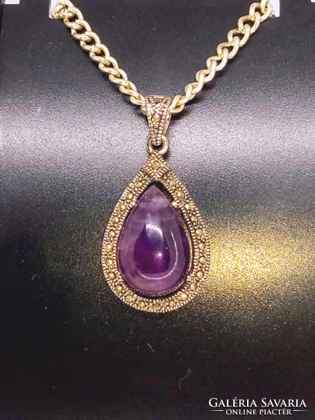 Amethyst mineral drop cabochon, pendant with silver-plated socket n16797