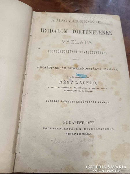 A magyar nemzeti irodalom történetének vázlata. Irodalomörténeti olvasókönyvvel. Névy László 1877