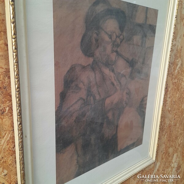 Painter from Nagybánya - Ester farkas - graphics - old man smoking a pipe
