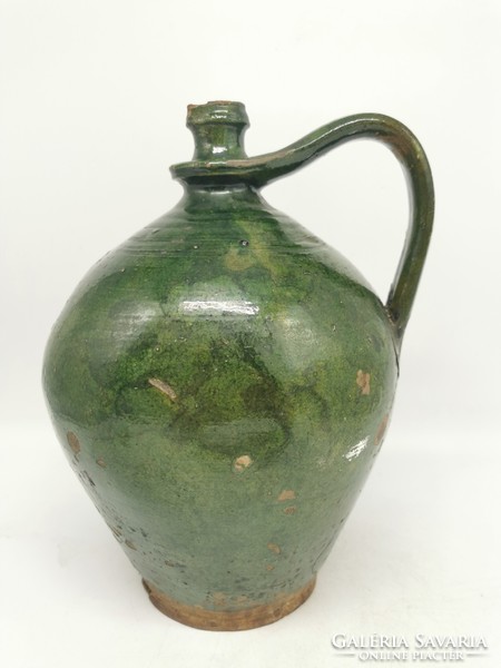 Green folk earthen flattened jug