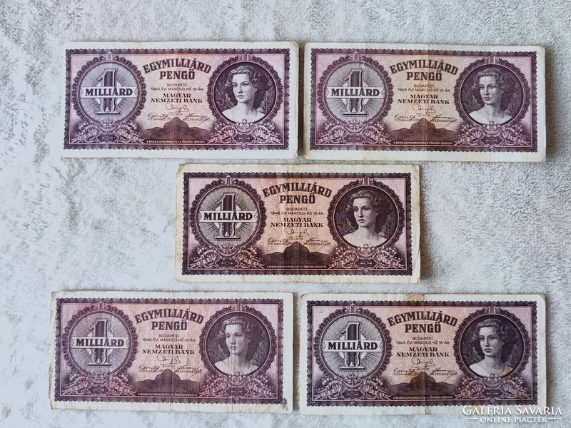 5 Pieces of 1 billion pengő, 1946 (vf-f)
