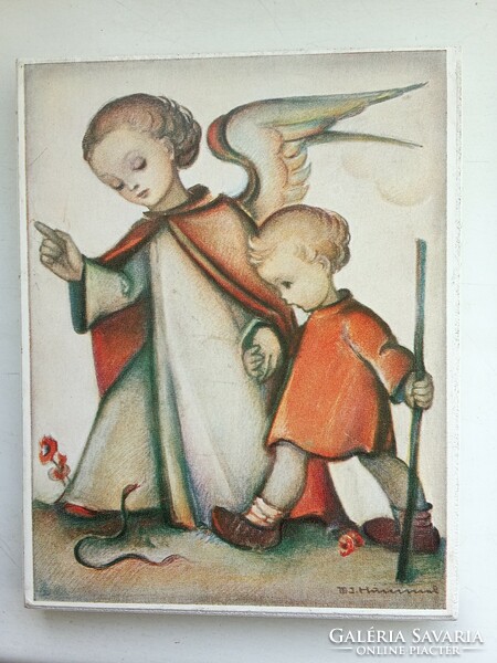 Hummel graphic of a guardian angel with a small child