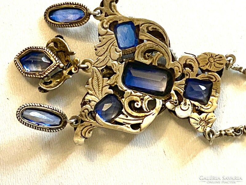 Antique silver neck blue gold jewelry necklace with blue polished stones