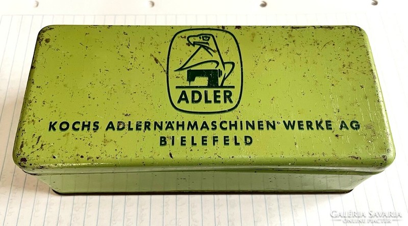 Adler sewing machine box, metal box, tin, antique