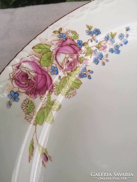 Antik kínáló tál,rózsás-nefelejcses dekorral