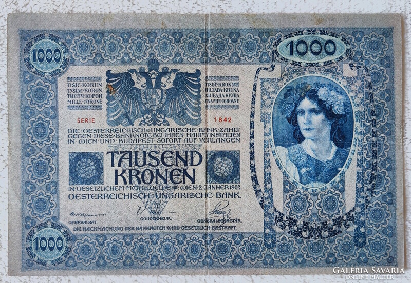 OMM 1000 korona, 1902 (VF) osztrák, DÖ felülbélyegzéssel | 1 db bankjegy