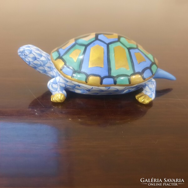 Herend porcelain with blue scale pattern, scaly turtle, turtle figure