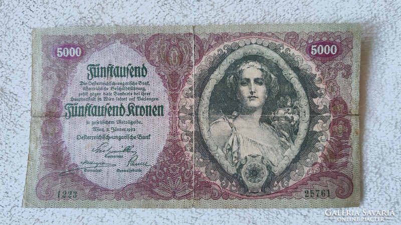 Osztrák 5000 korona, 1922 (F) | 1 db bankjegy