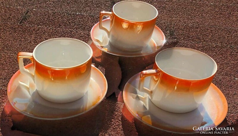 Zsolnay mitológiai  életképes  lüszter mázas teás csésze készlet alátét kistányérokkal