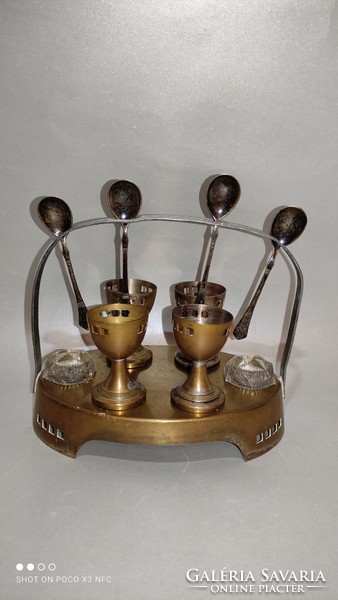 Antique w & g copper breakfast set for four with marked eggs