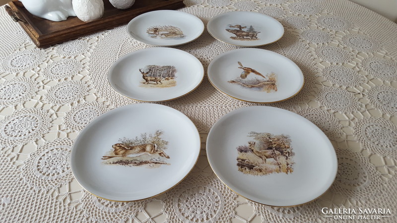 Rare lowland porcelain, forest animal small plate, cookie plate 6 pcs.