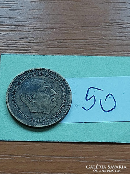 Spanish 1 peseta 1953 aluminum bronze, gral. Francisco franco 50