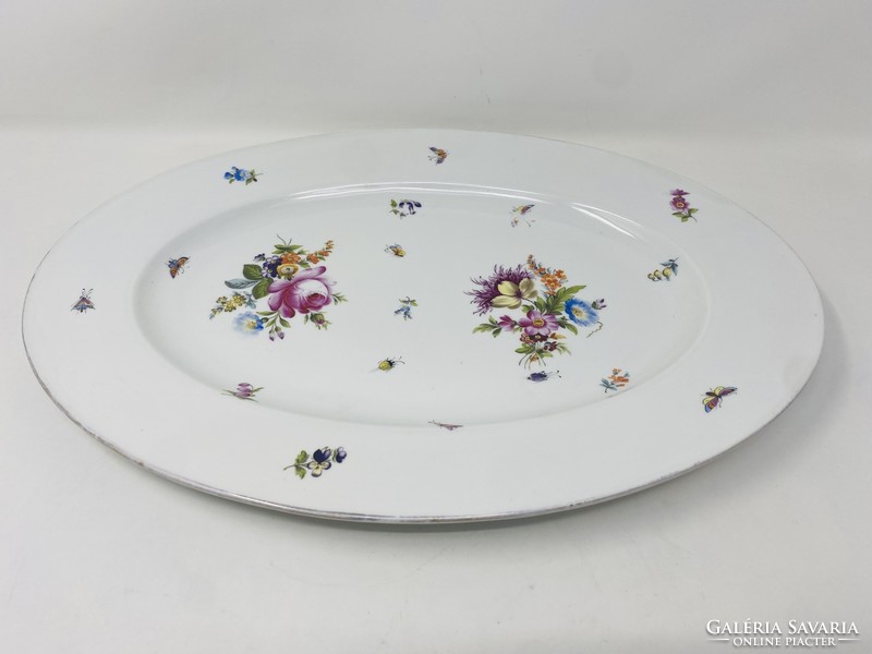 Antique Old Herend large roasting dish, serving plate, bouquet of flowers and butterfly with enamel