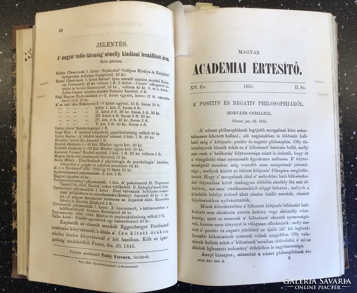 Hungarian Academic Bulletin 1855