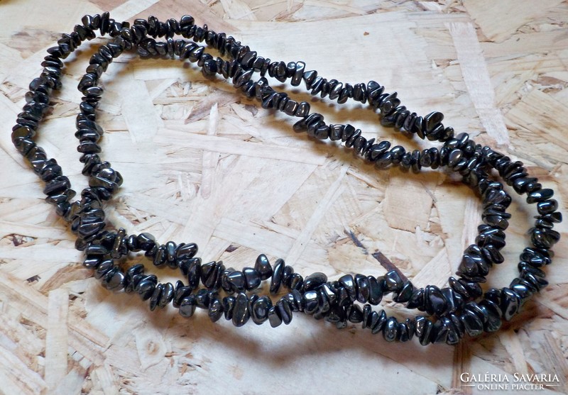 Long hematite mineral pearl necklace