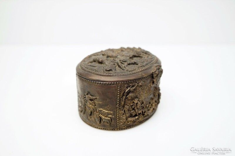 Antique French brass decorative box from the 1900s / old brass mythological pattern jewelry holder