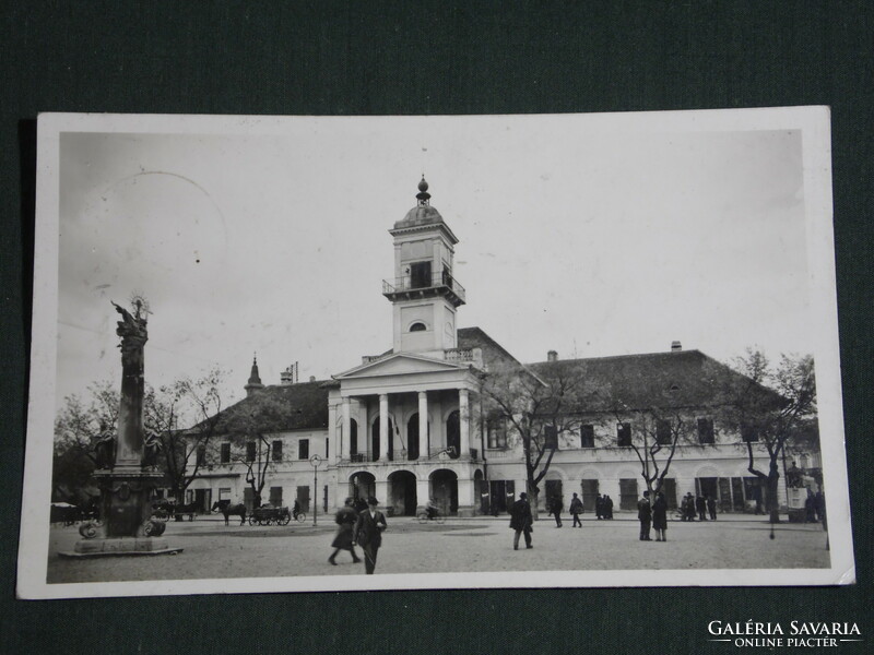Postcard, Serbia, Sombor, Zombor, City Hall and Holy Trinity statue, 1941
