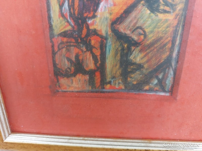 (K) small signed cubist picture with 23x23 cm frame