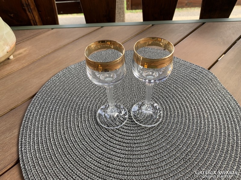 Old Czech gilded crystal short drinking glass, 2 pcs. Together