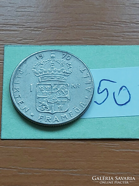 Sweden 1 kroner 1970 copper with copper-nickel plating, vi. King Gustav Adolf 50