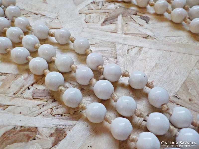 Extra long white glass pearl necklace