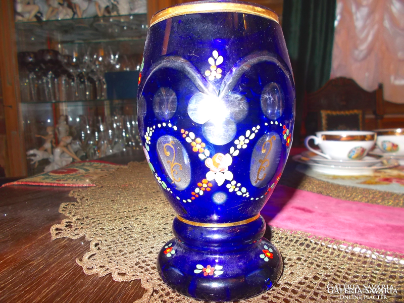 Biedermeier váza pohár kobaltkék XIX. sz.