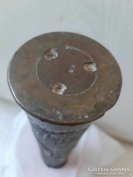 Old copper cartridge case POW vase war memorial from 1942 with Hungarian coat of arms