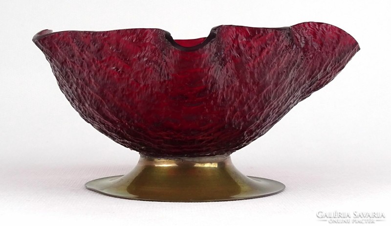 1Q912 crimson colored copper base glass serving bowl 8 x 16.5 Cm