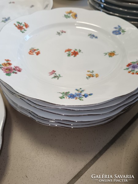 Old Zsolnay tableware with field flower pattern with green shield seal