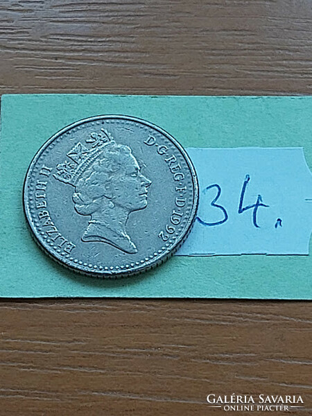 English England 10 pence 1992 copper-nickel, ii. Queen Elizabeth 34