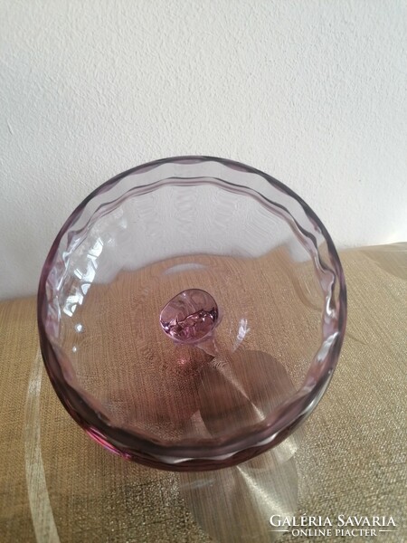 A large bonbonier in a light purple glass with a lid