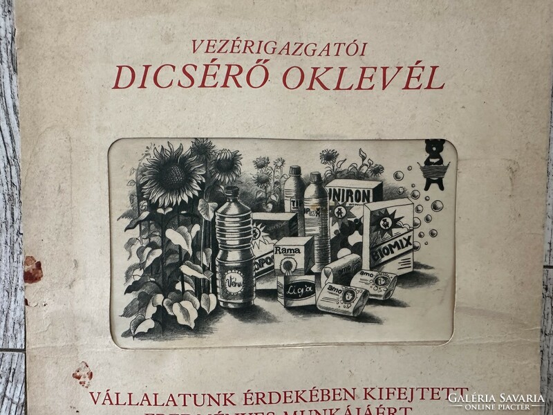 Vezérigazgatói Dicsérő oklevél NÖVÉNYOLAJIPARI ÉS MOSÓSZERGYÁRTO VÁLLALAT 1987